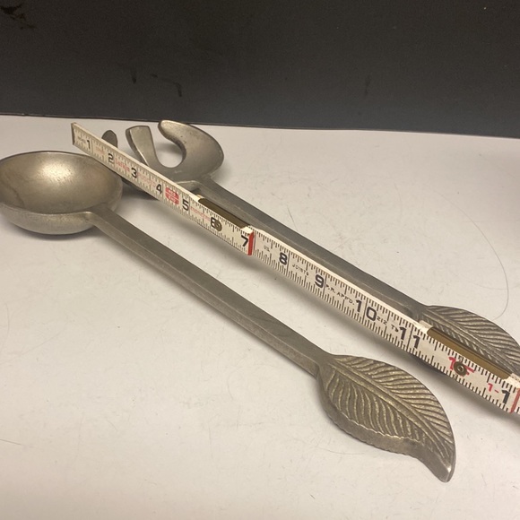 Salad Servers Aluminum Metal Leaf Fork Spoon 12.5” - Picture 5 of 13